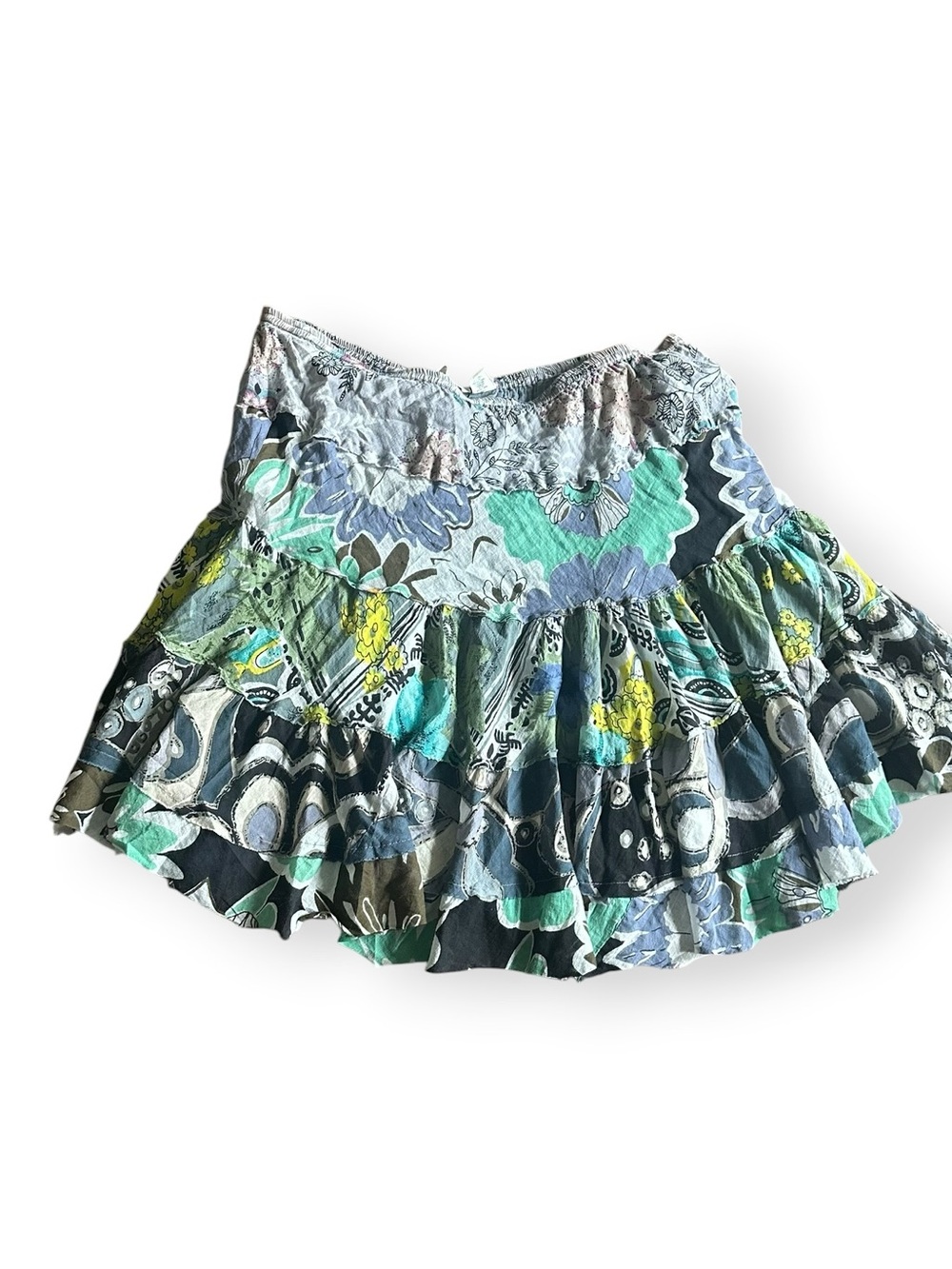 Derek Heart Floral Tiered Mini Skirt in Blue-Green
